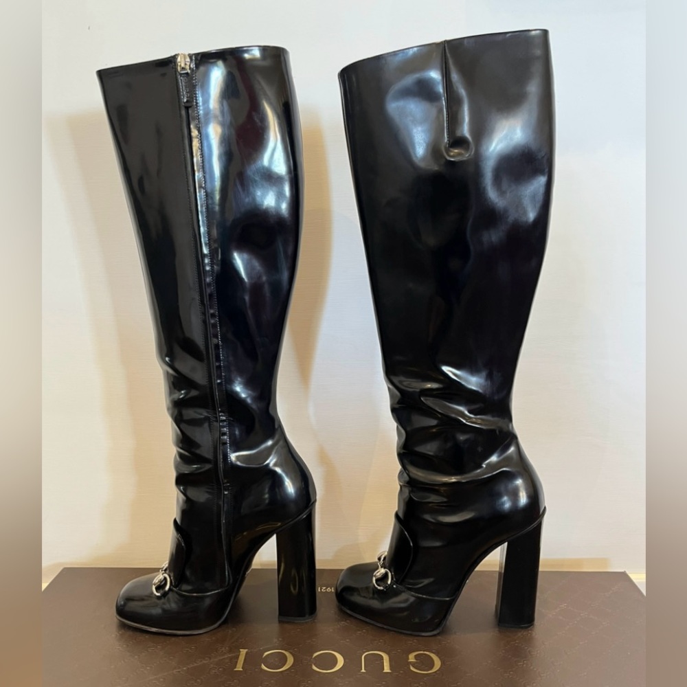 Gucci Knee High Horsebelt Patent Leather Knee High Boots -Size 6.5 fits like a 6 - Picture 5 of 10